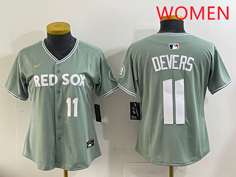 Women 2025 Boston Red Sox 11 Devers Light Green Joint Name Nike MLB Jersey style 9